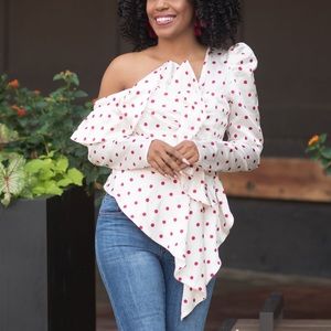 One shoulder polka dot top